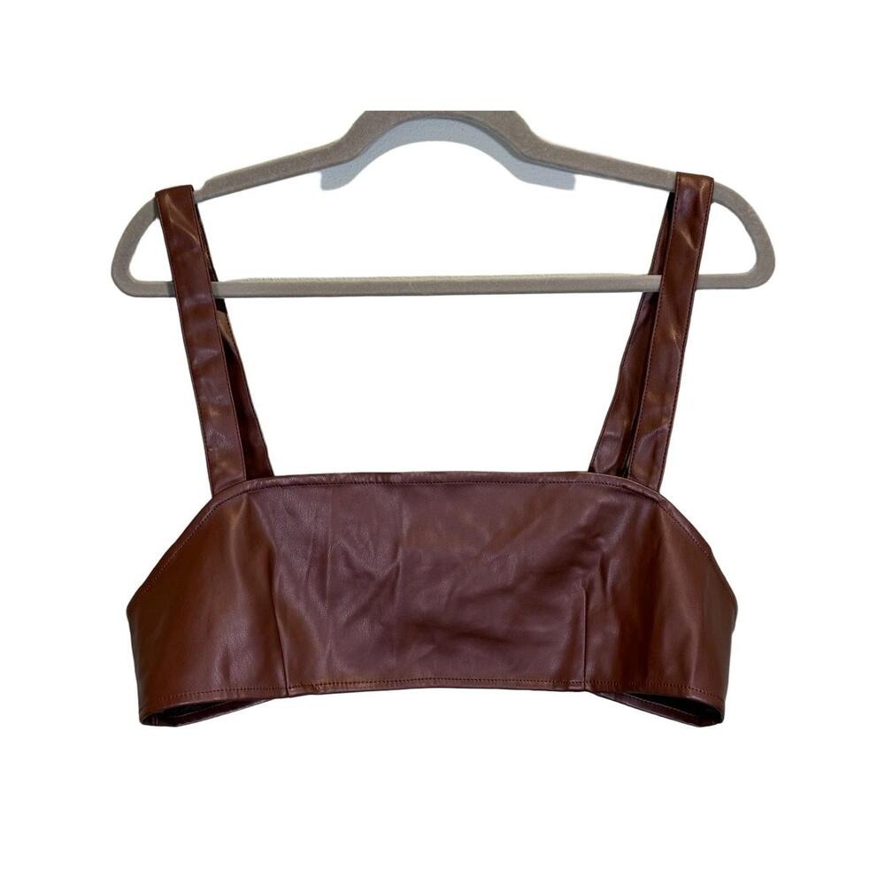 WEWOREWHAT Womens Size L Brown‎ Faux Leather Crop Top